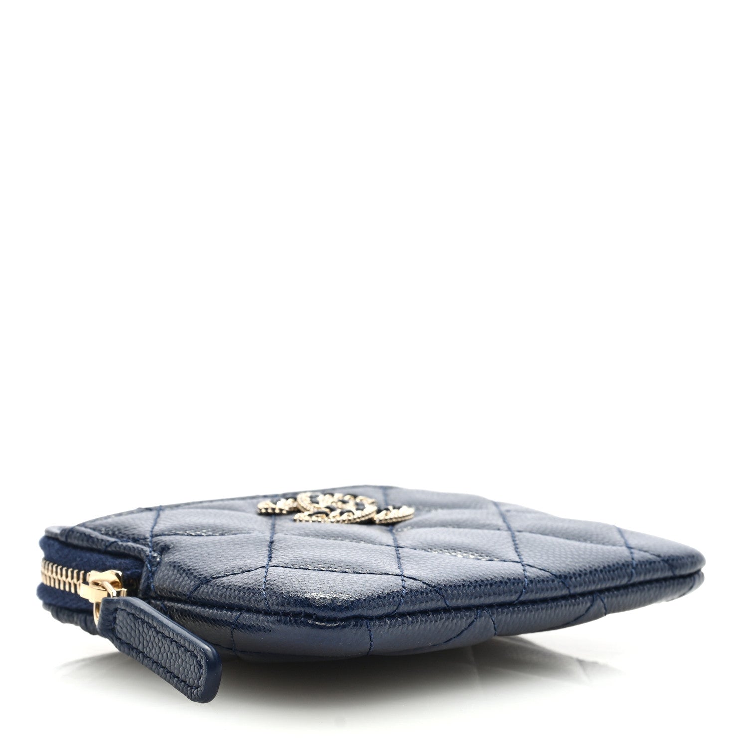 Chanel Caviar Quilted Crystal Zip Card Holder Wallet Navy 4 of 7