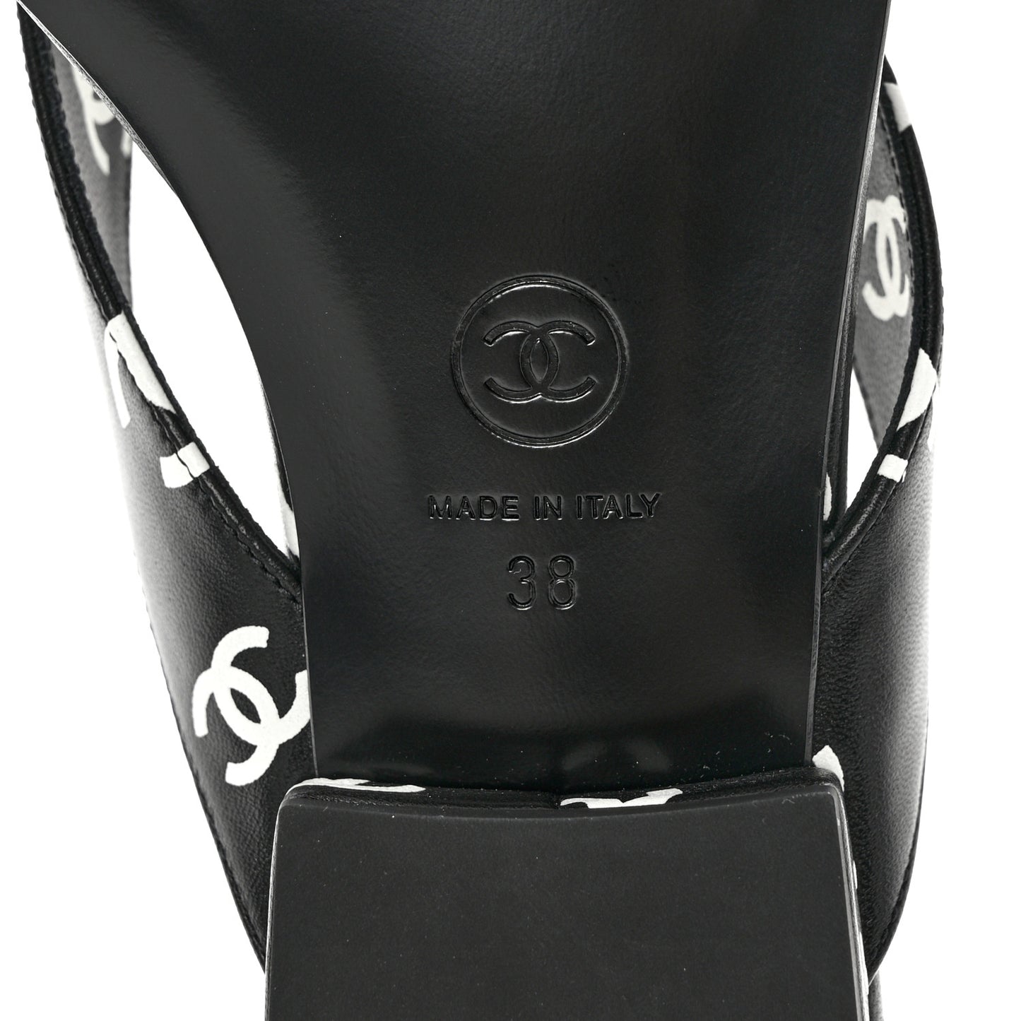 Lambskin Printed CC Thong Sandals 38 Black White