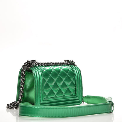 Chanel Metallic Patent Calfskin Quilted Mini Boy Flap Green 3 of 7