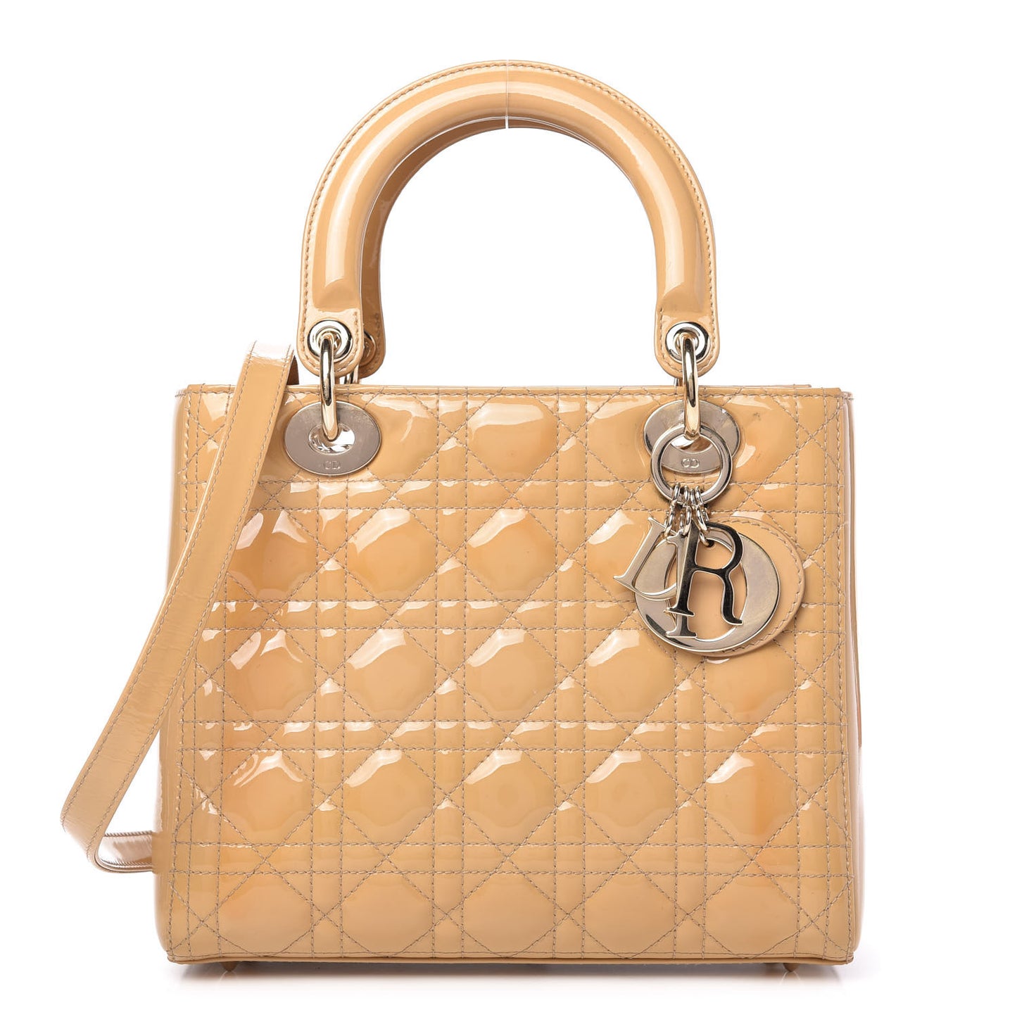 Patent Cannage Medium Lady Dior Beige