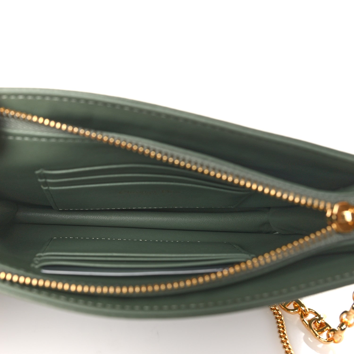 Christian Dior Calfskin Cannage Caro Zipped Pouch With Chain Cedar Green 5 of 10