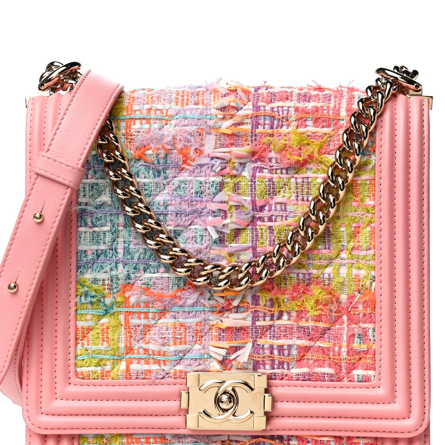 Chanel Calfskin Tweed Quilted North South Boy Flap Pink 7 of 21