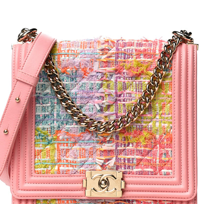 Chanel Calfskin Tweed Quilted North South Boy Flap Pink 7 of 21