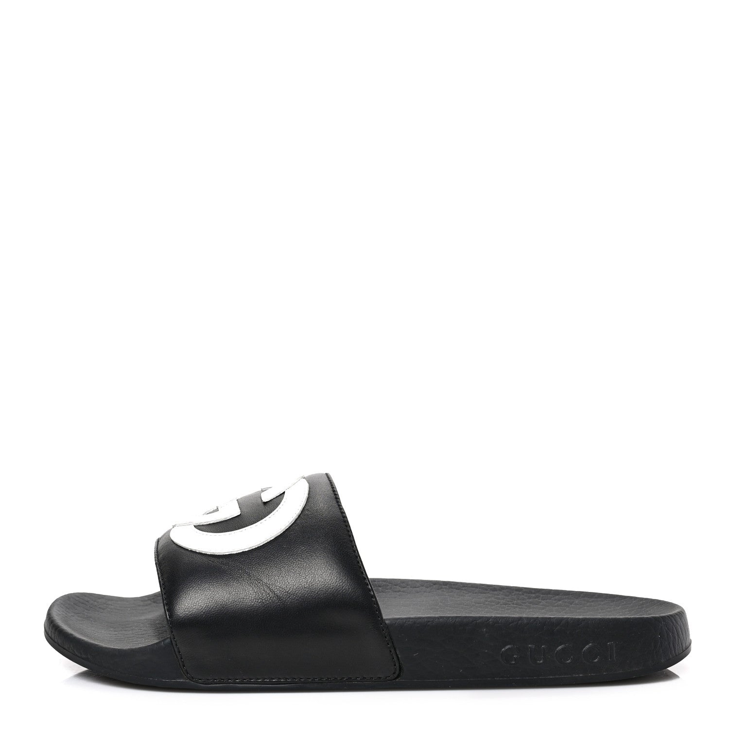 Gucci Nappa Miro Soft Calfskin Womens Interlocking G Slide Sandals 37 Black White 1 of 7