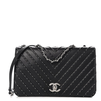 Chanel Calfskin Studded Chevron Quilted Flap Black 1 of 13