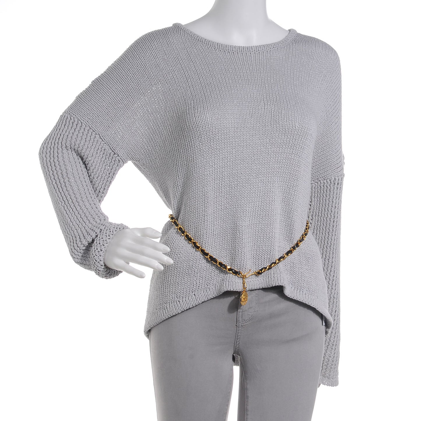 Leather Gold Chain Link Medallion Belt Black