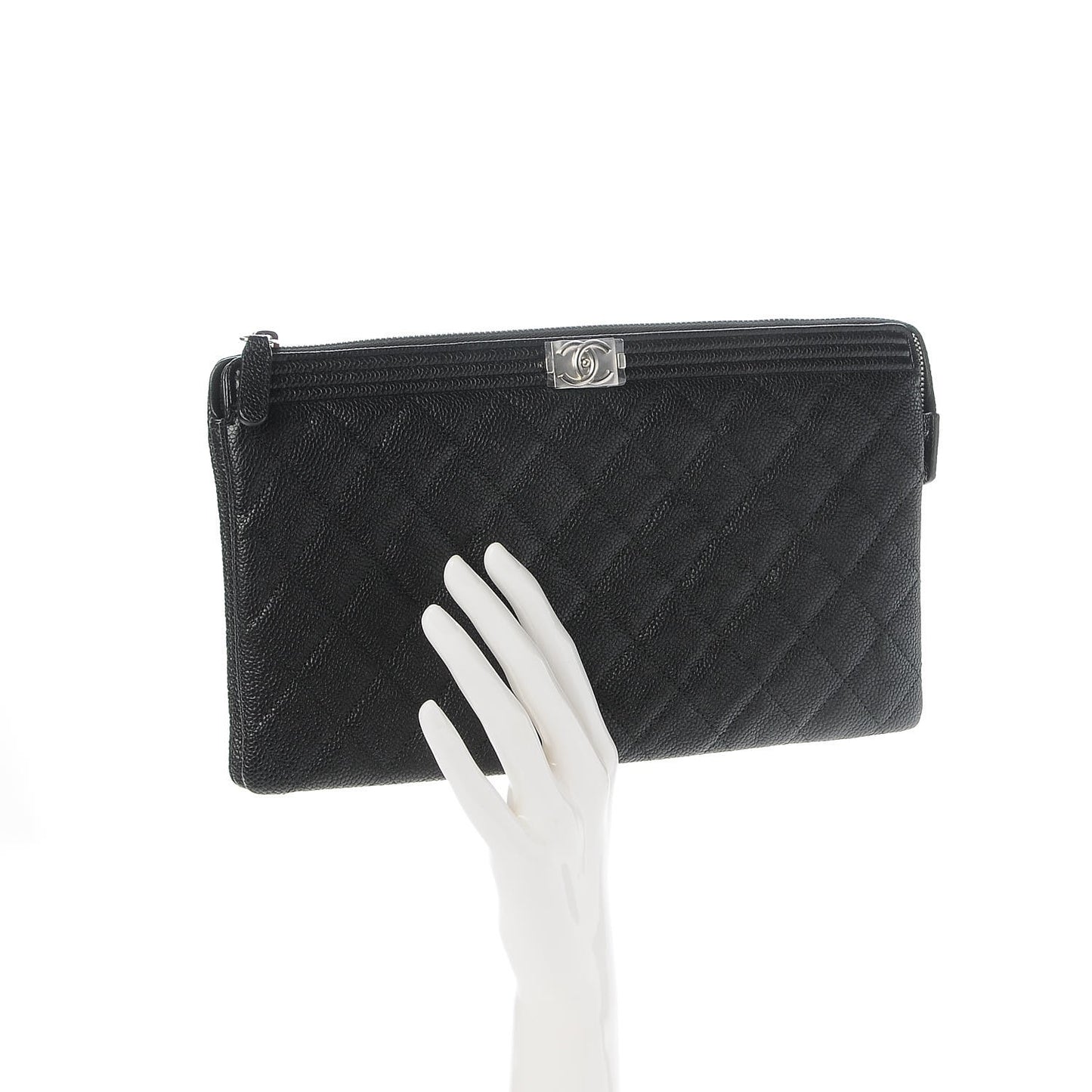 Caviar Quilted Small Zipped Boy Pouch Black