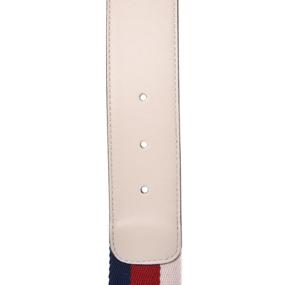 Gucci Nylon Calfskin Sylvie Web Double G 40mm Belt 95 38 Mystic White Hibiscus Red Maritime 6 of 7