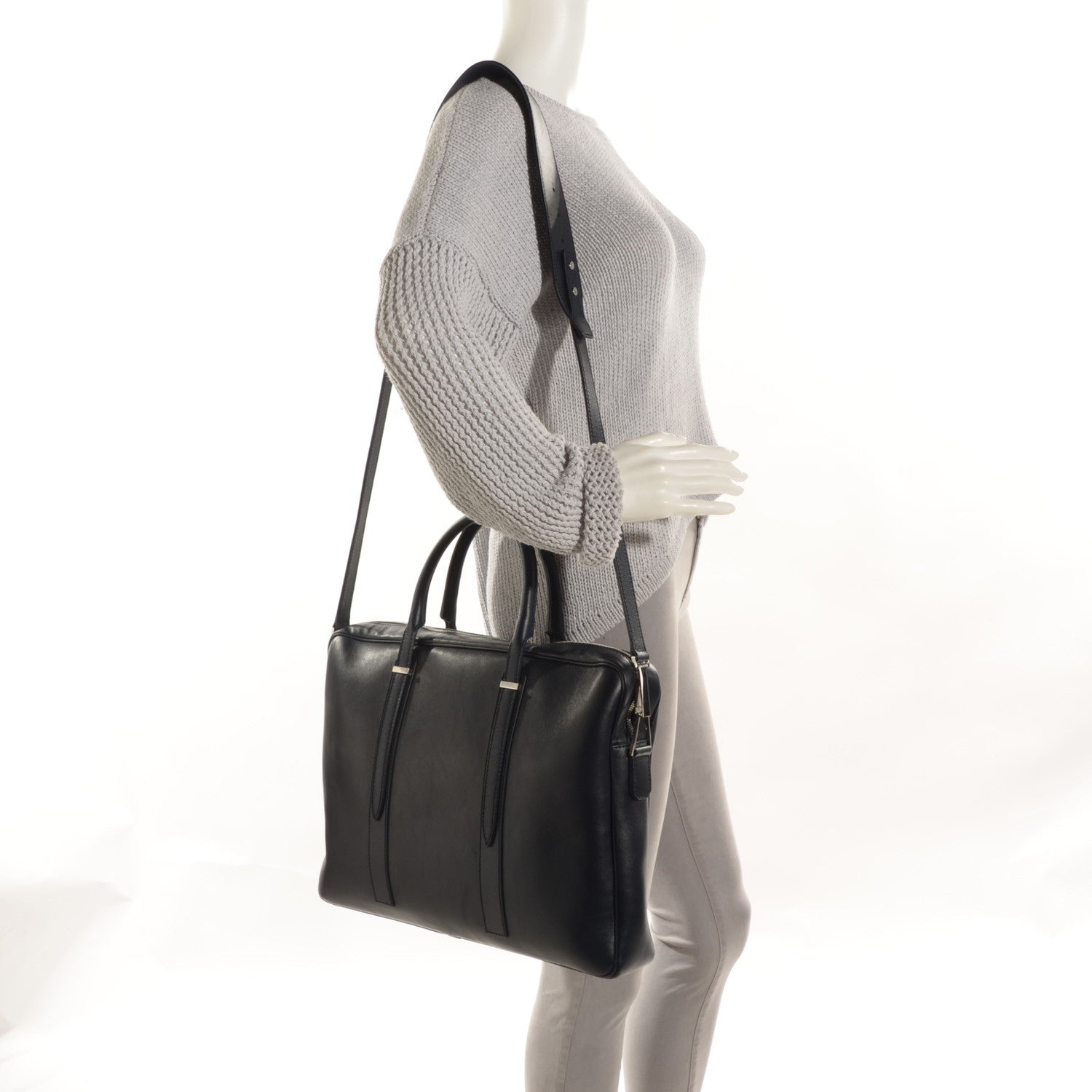 Balenciaga Elegant Calfskin Phileas Computer Case Bleu Nuit 2 of 7