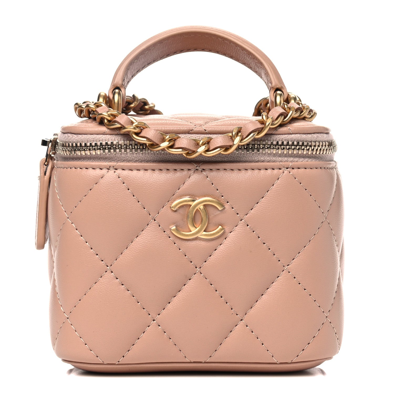 Chanel Lambskin Quilted Top Handle Mini Vanity Case With Chain Beige 1 of 5