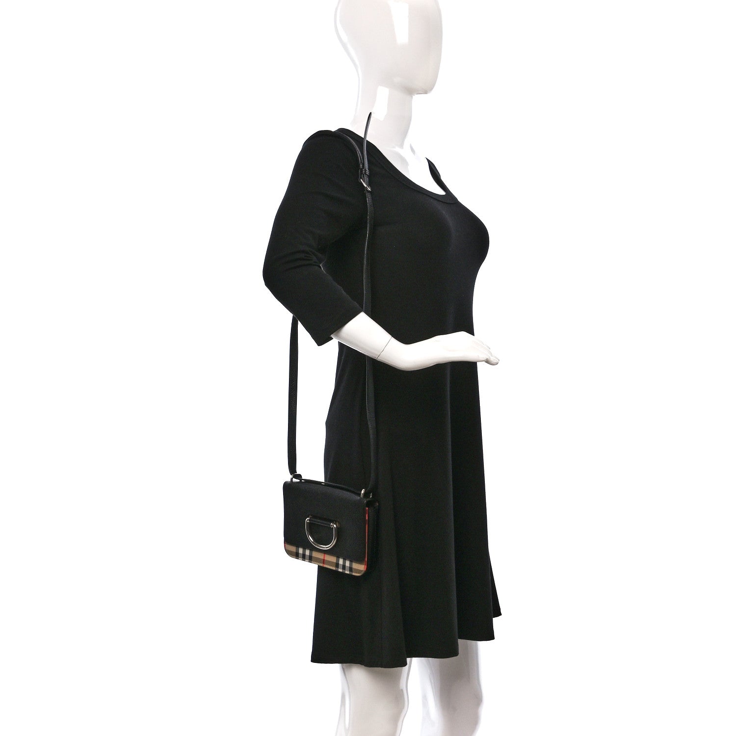 Burberry Goatskin Vintage Check Mini D-Ring Bag Black 2 of 8