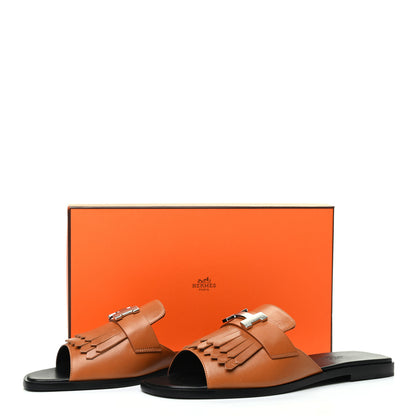 Hermes Calfskin Auteuil Sandals 38.5 Beige Dore 8 of 8
