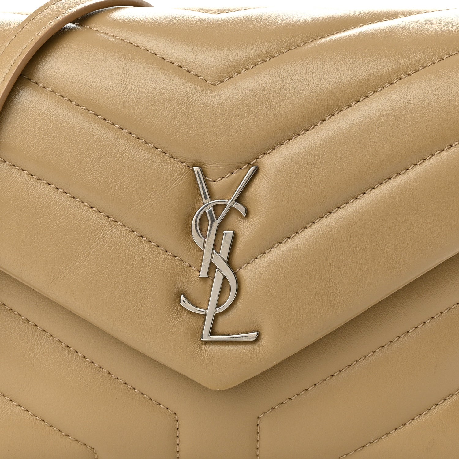Saint Laurent Calfskin Y Quilted Monogram Toy Loulou Crossbody Bag Latte 8 of 10
