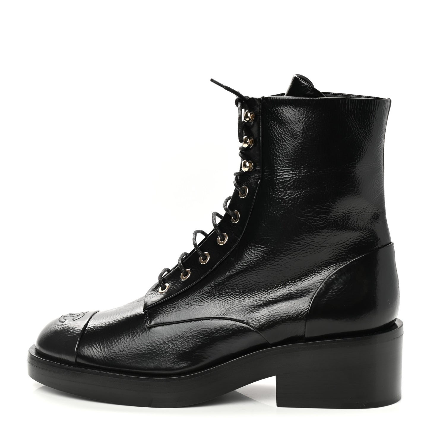 Shiny Goatskin Cap Toe Combat Boots 41 Black Dark Grey