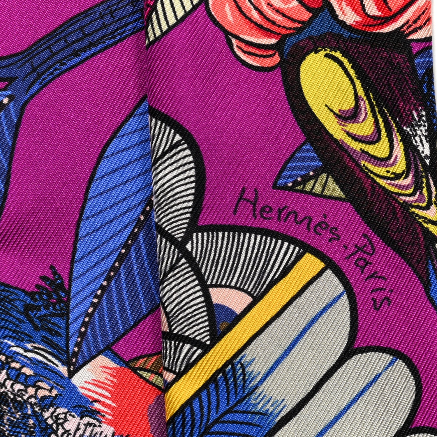 Hermes Silk Tree Of Song Twilly Fuchsia Bleu Rouge 2 of 4