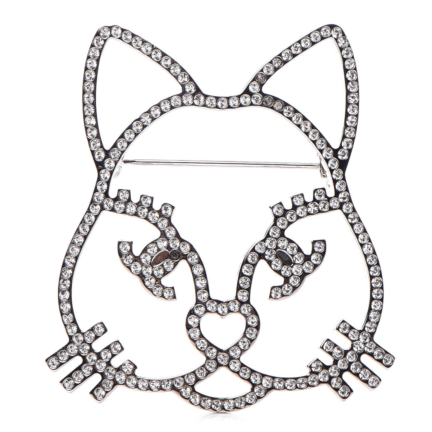 Strass Crystal Emoji Choupette Cat Brooch Silver