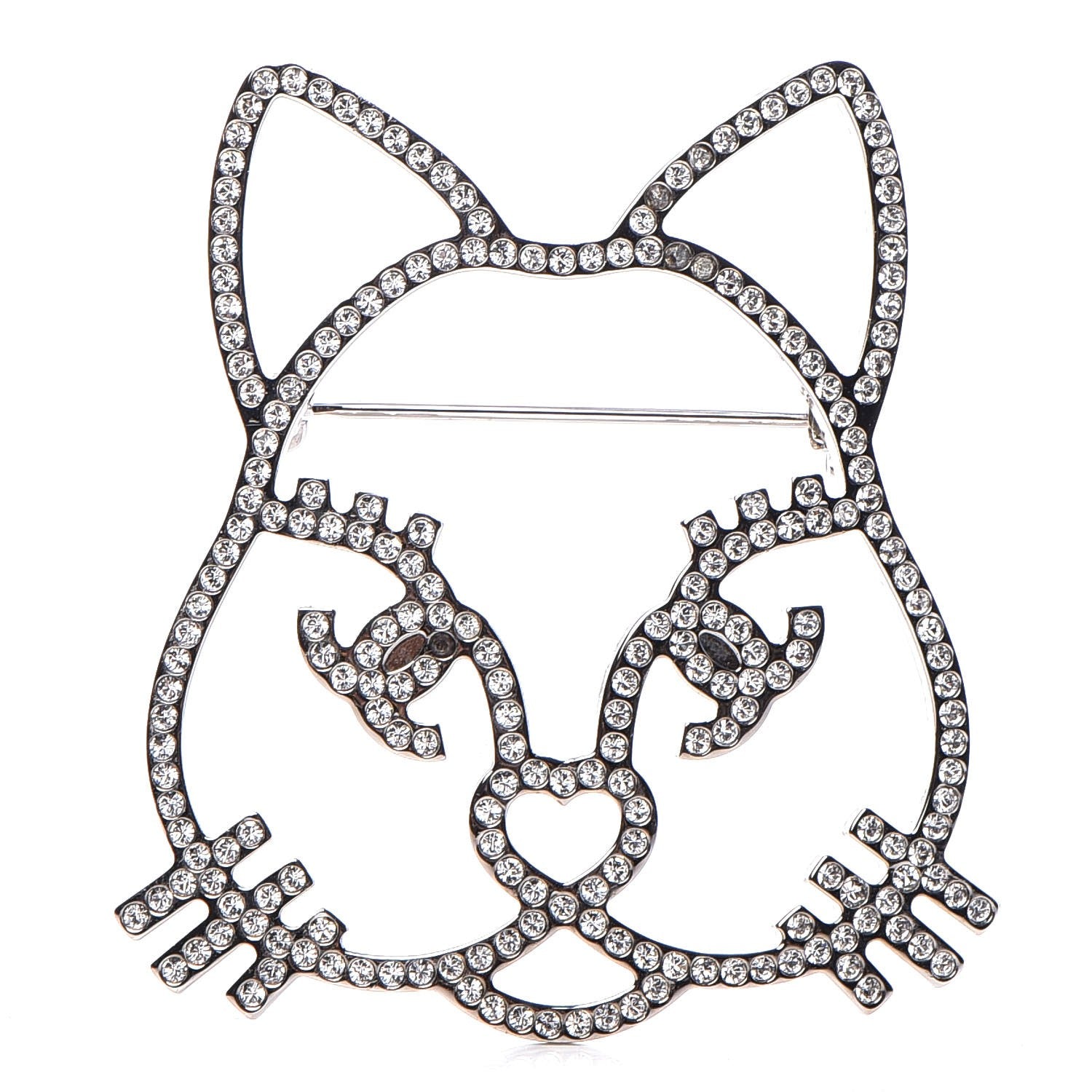 Chanel Strass Crystal Emoji Choupette Cat Brooch Silver 1 of 6