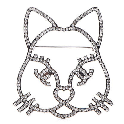 Chanel Strass Crystal Emoji Choupette Cat Brooch Silver 1 of 6