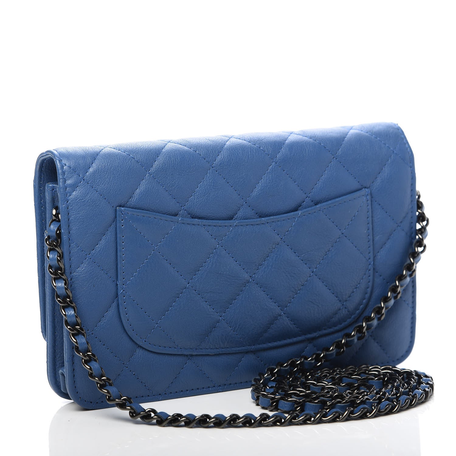 Chanel Calfskin Quilted Wallet On Chain WOC Blue 3 of 12