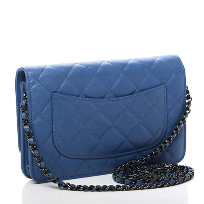 Chanel Calfskin Quilted Wallet On Chain WOC Blue 3 of 12