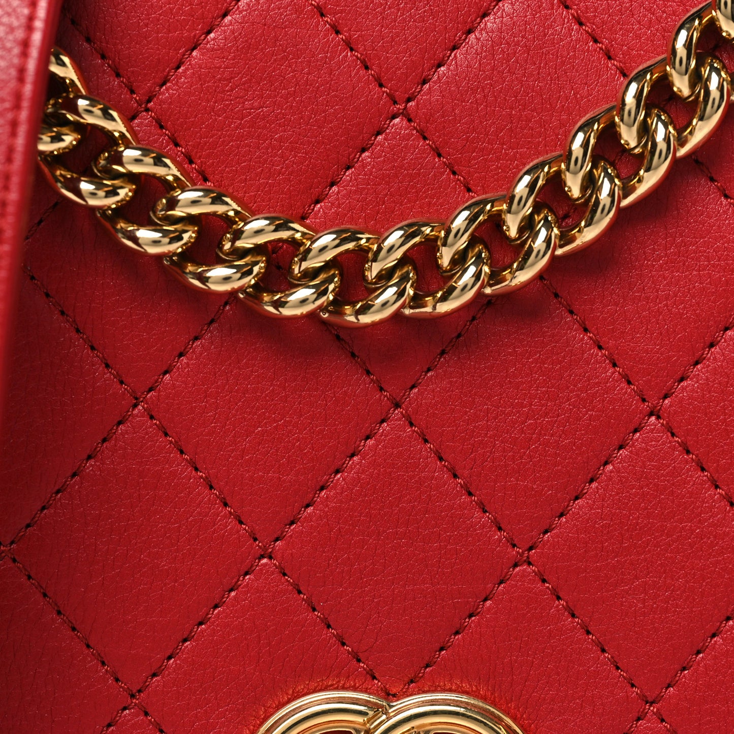 Calfskin Quilted Small Underline Flap Red