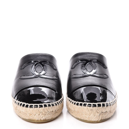 Chanel Iridescent Goatskin Patent CC Espadrille Mules 39 Black 2 of 11