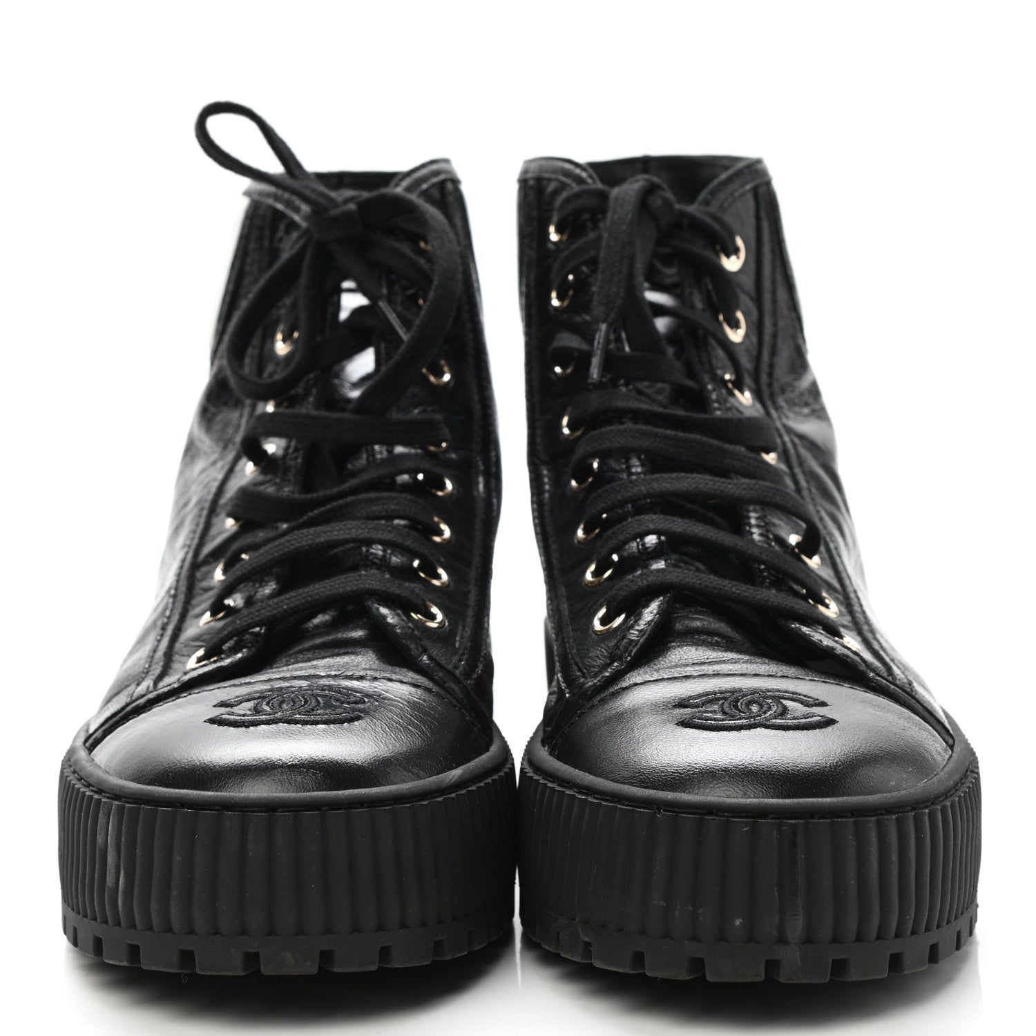 Chanel Aged Calfskin Lace Up Cap Toe Sneakers 40 Black White 2 of 8