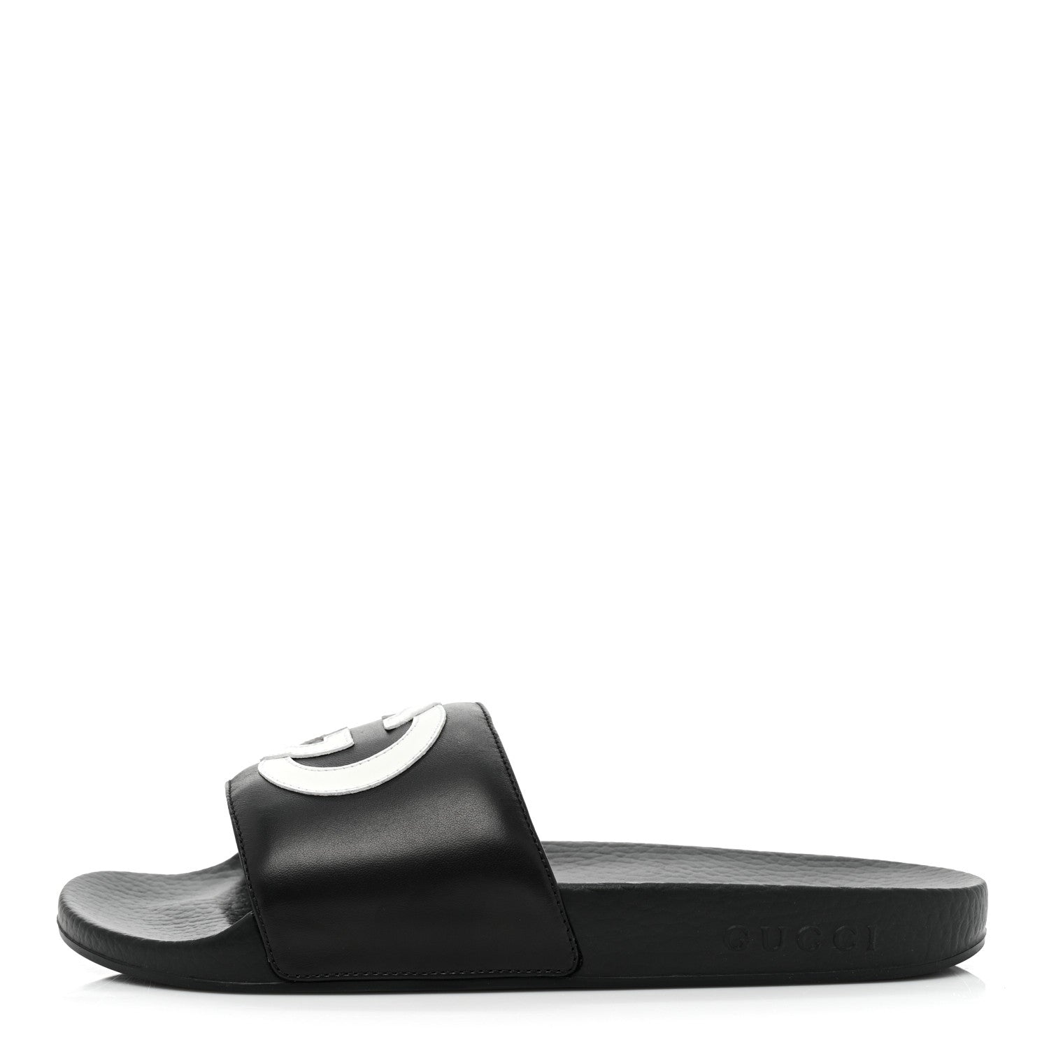 Gucci Nappa Miro Soft Calfskin Womens Interlocking G Slide Sandals 39 Black White 1 of 8