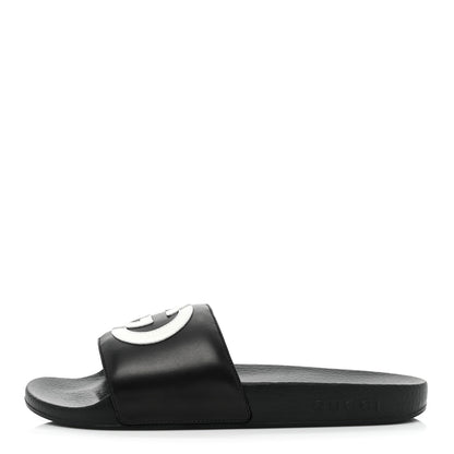 Gucci Nappa Miro Soft Calfskin Womens Interlocking G Slide Sandals 39 Black White 1 of 8