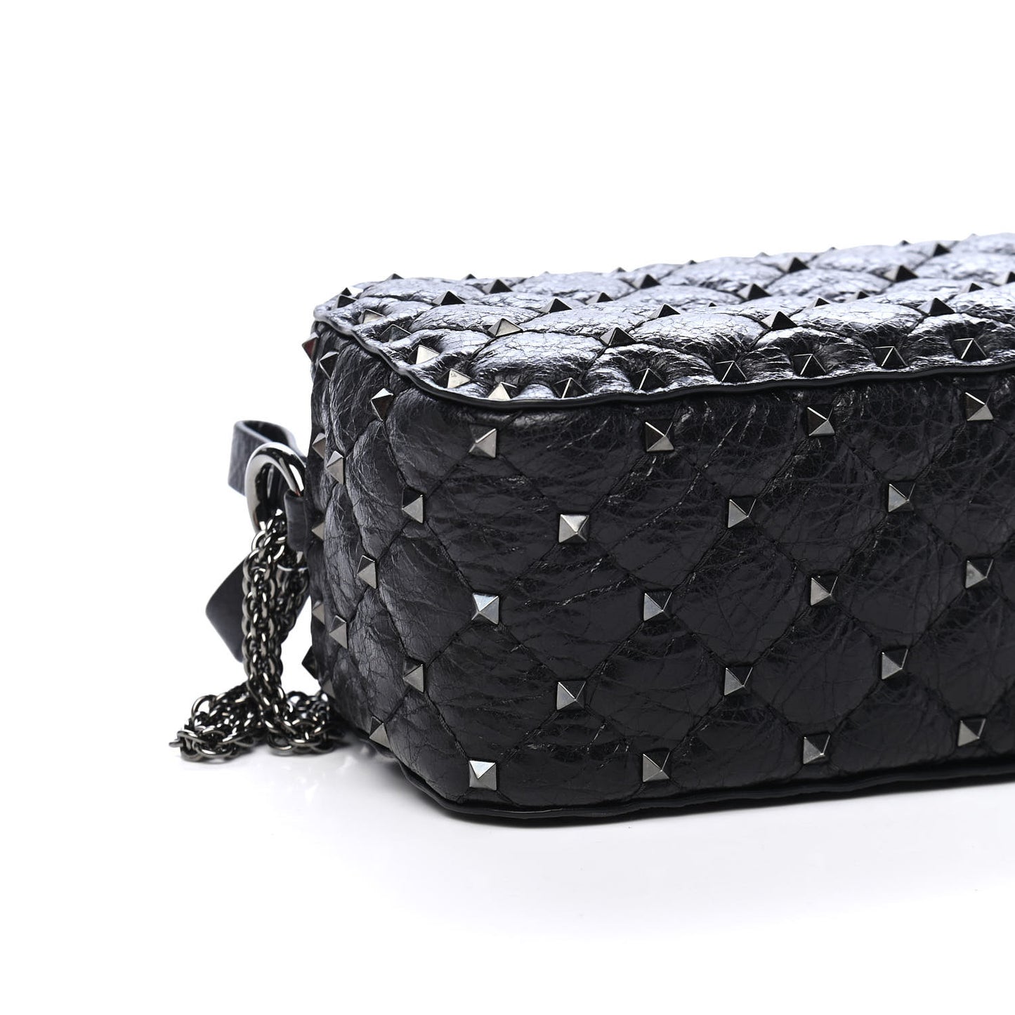 Craquele Nappa Rockstud Spike Crossbody Black