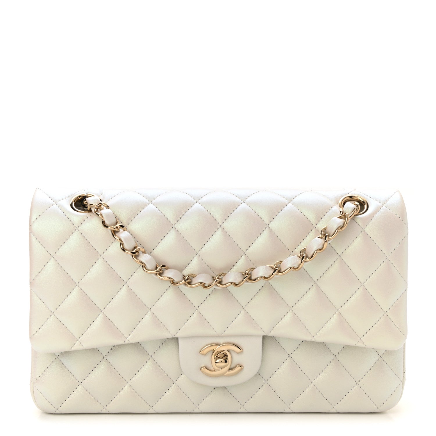 Chanel Iridescent Calfskin Quilted Medium Double Flap White 1 of 11