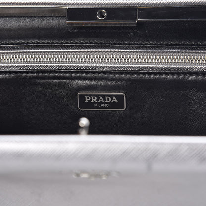 Prada Metallic Saffiano Lux East West Frame Clutch Cromo 6 of 17