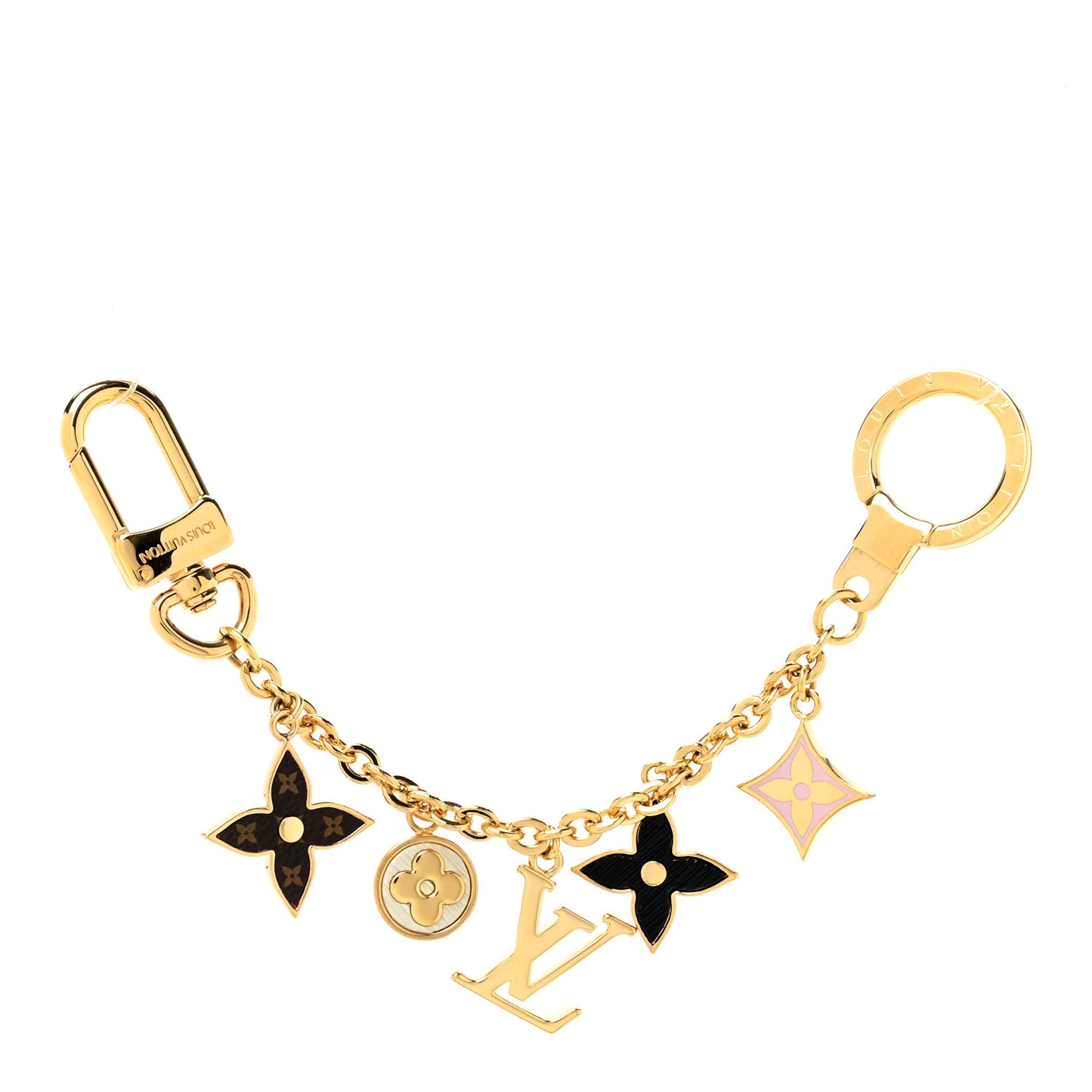 Brass Enamel Fleur De Monogram Bag Charm Chain Gold
