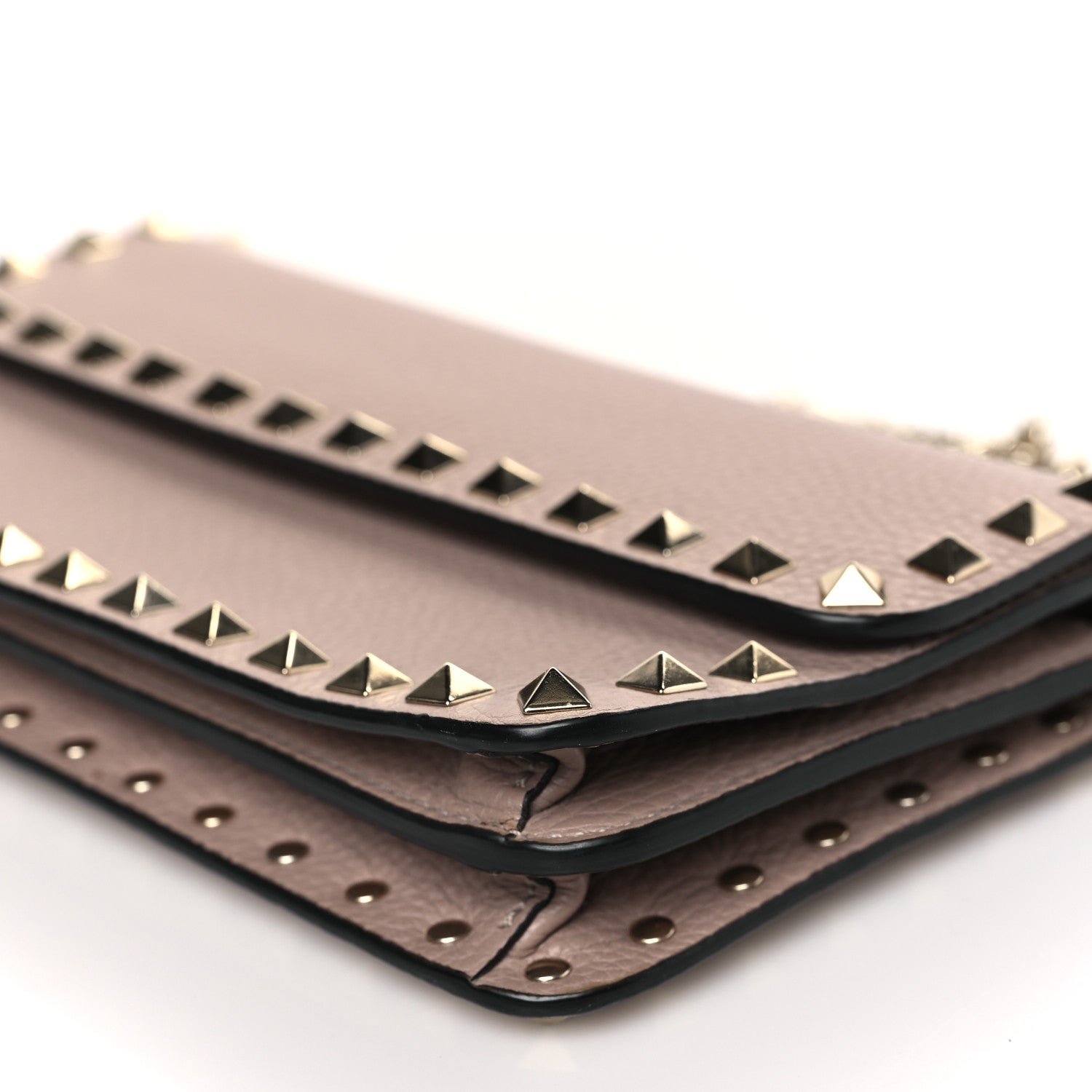 Valentino Garavani Pebbled Calfskin Rockstud Flap Wallet On Chain Poudre 8 of 8