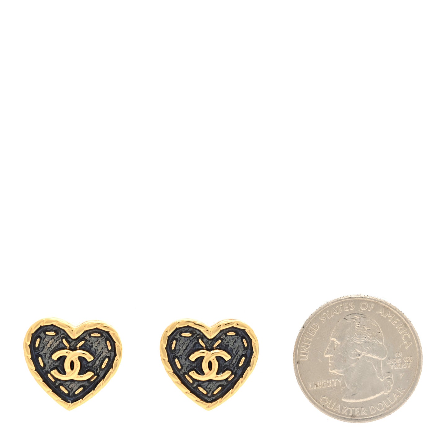 Metal Enamel CC Denim Heart Earrings Gold Blue