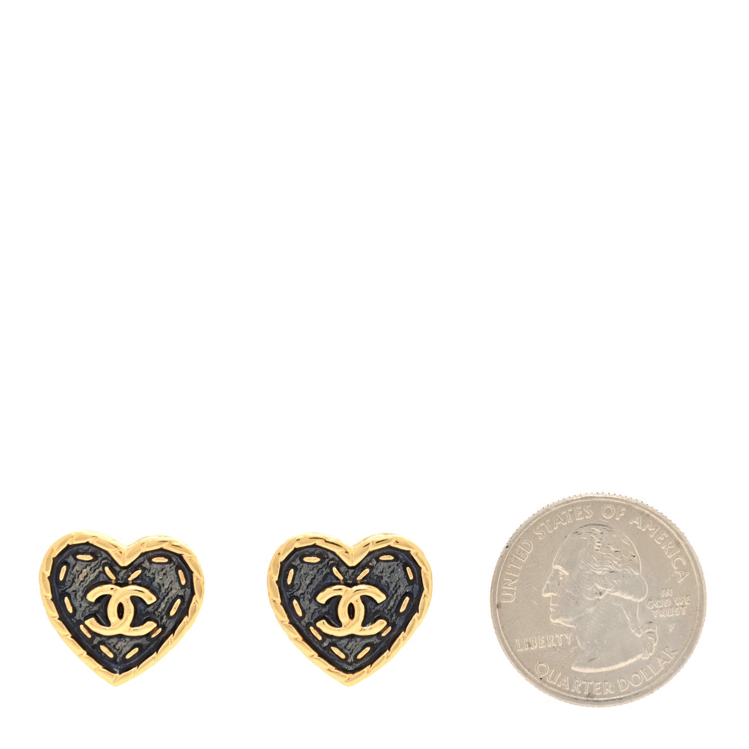 Chanel Metal Enamel CC Denim Heart Earrings Gold Blue 2 of 5