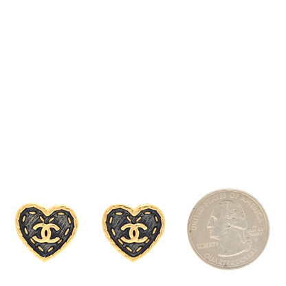 Chanel Metal Enamel CC Denim Heart Earrings Gold Blue 2 of 5