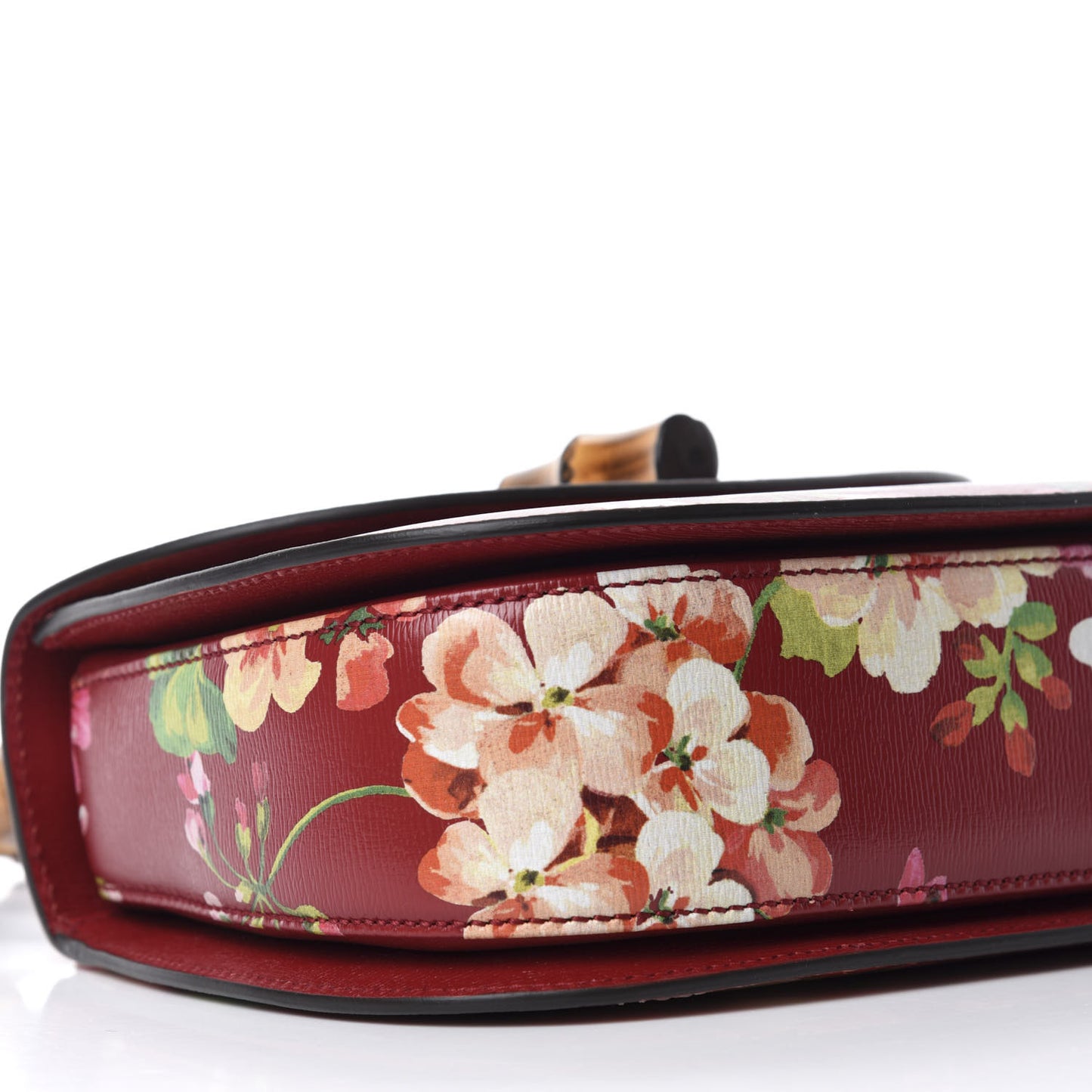 Shangai Calfskin Blooms Print Small Classic Bamboo Top Handle Bag Romantic Ceries Multicolor