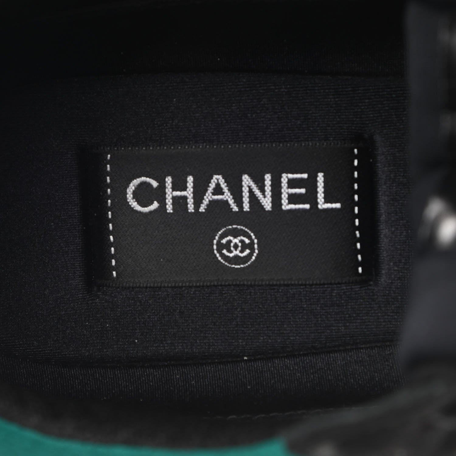 Chanel Fabric Calfskin Suede CC Womens Sneakers 40.5 Black Turquoise Gold 7 of 8