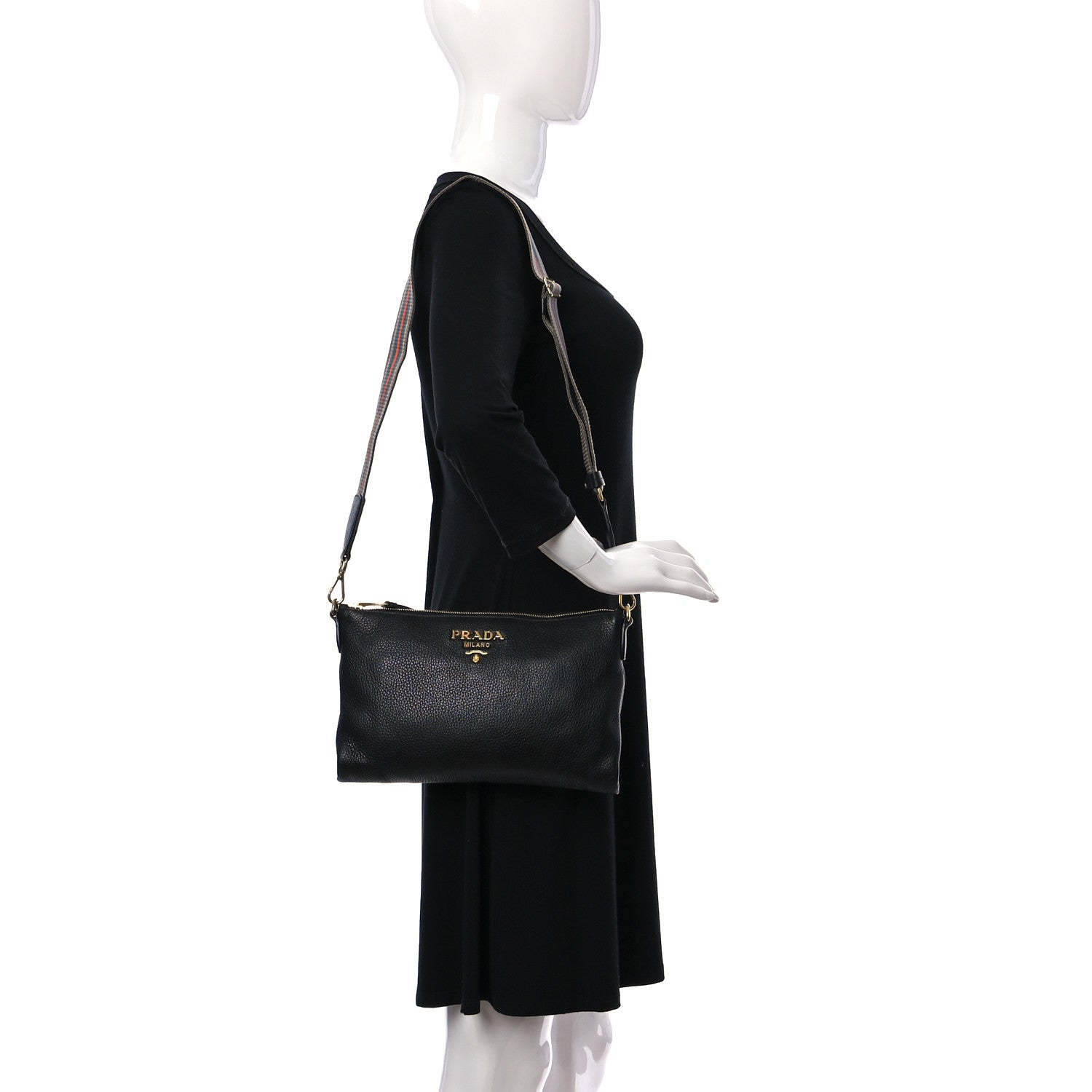 Prada Vitello Daino Zippered Shoulder Bag Black 2 of 9