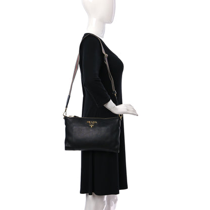 Prada Vitello Daino Zippered Shoulder Bag Black 2 of 9