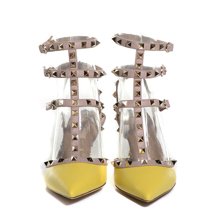 Valentino Garavani Nappa Rockstud Ankle Strap Low Heel Pumps 38 Yellow Poudre 2 of 7