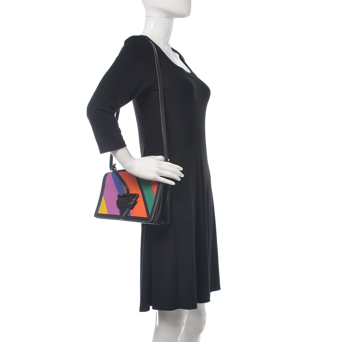 Calfskin Barcelona Striped Shoulder Bag Multicolor