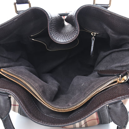 Burberry Grained Calfskin Haymarket Check Medium Golderton Tote Chocolate 4 of 8