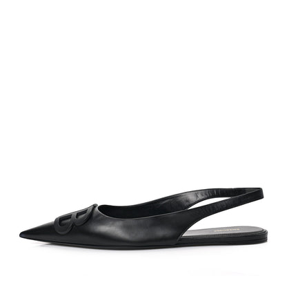 Balenciaga Calfskin BB Knife Pointy Toe Slingback Flats 38 38 Black 1 of 7