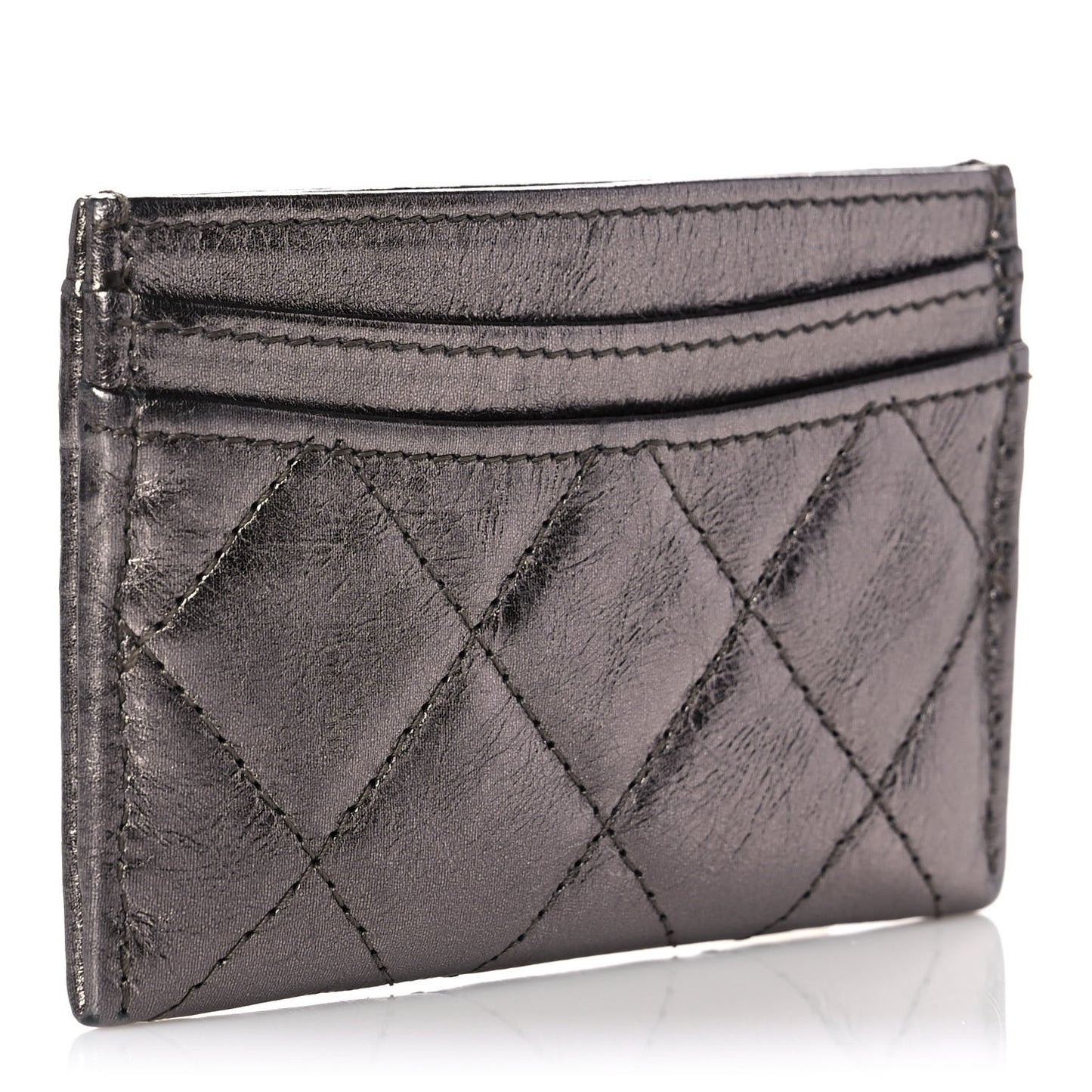 Metallic Aged Calfskin Quilted Reissue Card Holder Silver