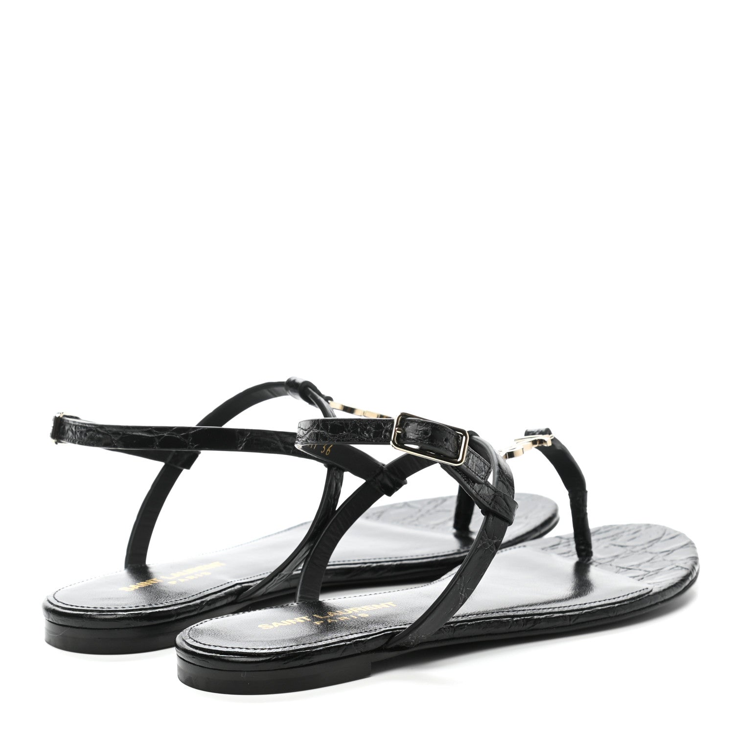 Saint Laurent Patent Calfskin Cassandra Monogram Sandals 36 Black 4 of 9