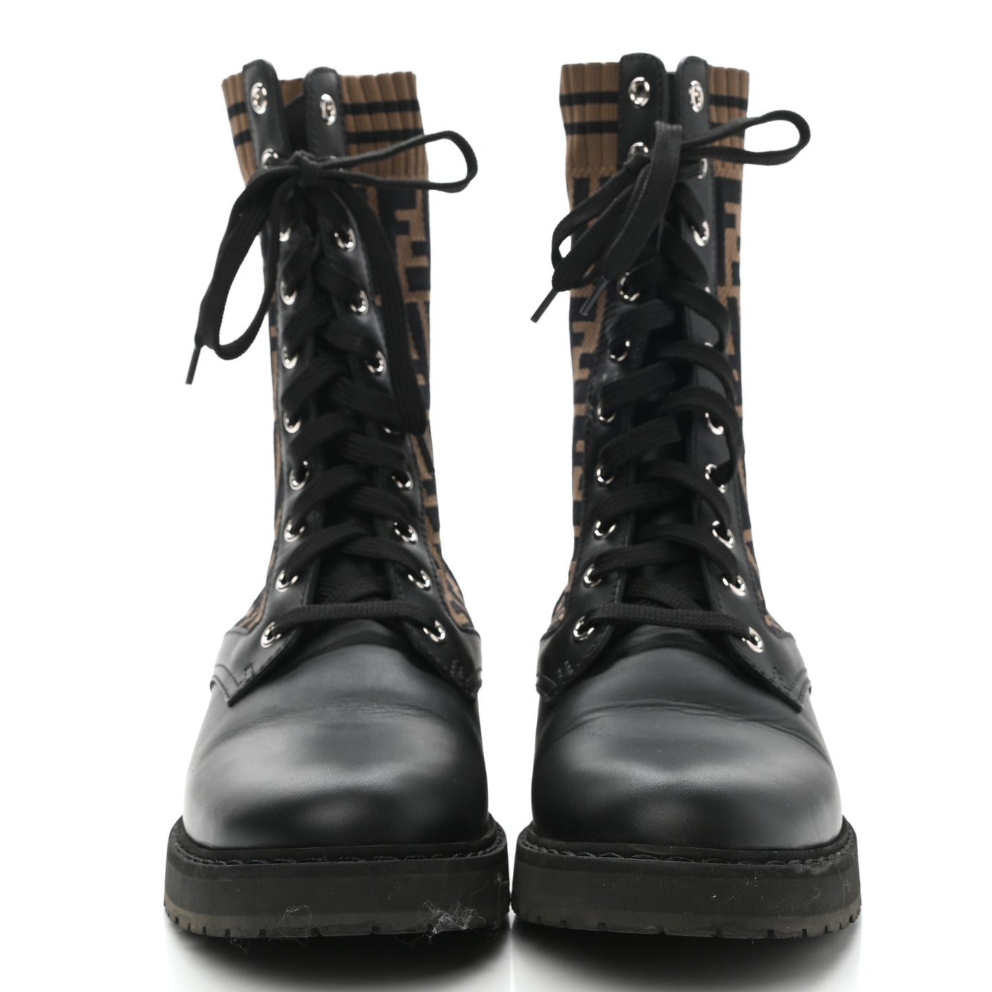 Calfskin Stretch Fabric FF Rockoko Biker Boots 36.5 Black Tobacco