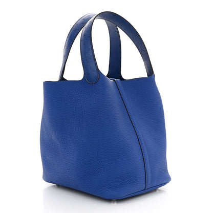 Hermes Taurillon Clemence Ostrich Touch Picotin Lock 22 Bleu Electrique 3 of 13