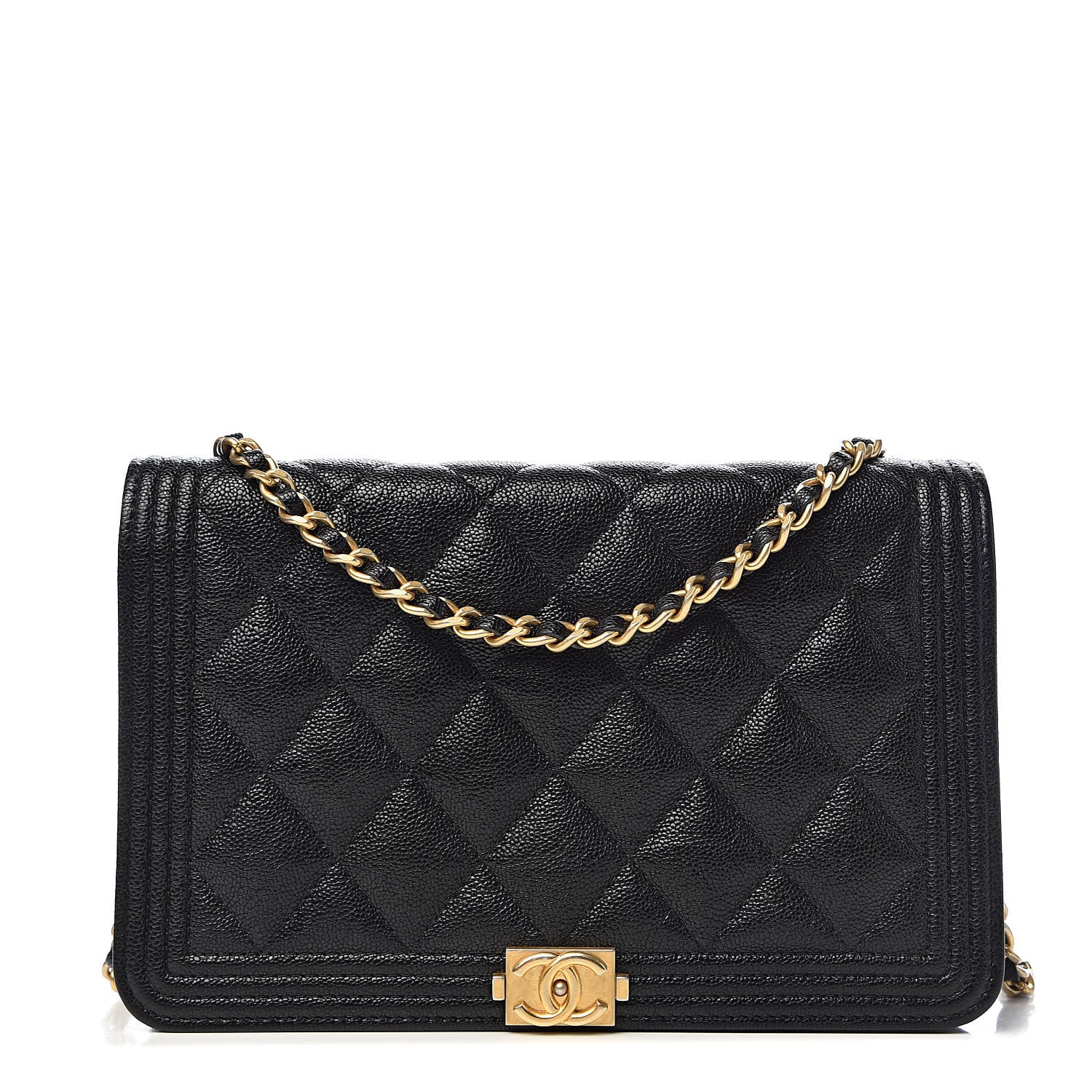 Chanel Caviar Quilted Boy Wallet On Chain WOC Black 1 of 12